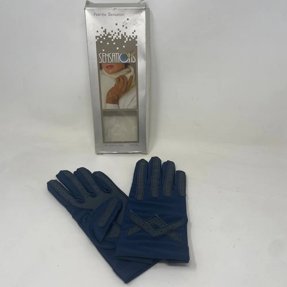 Vintage 1987 Sensations Knit Street Navy Blue Spandex Sport Driving Gloves OSFA